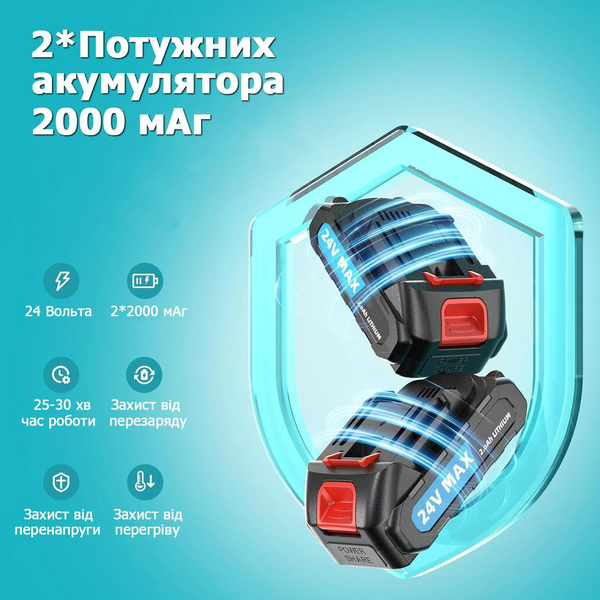Акумуляторна міні пила 24 В з 2 акумуляторами, шина 150 мм, зелена 2841 фото